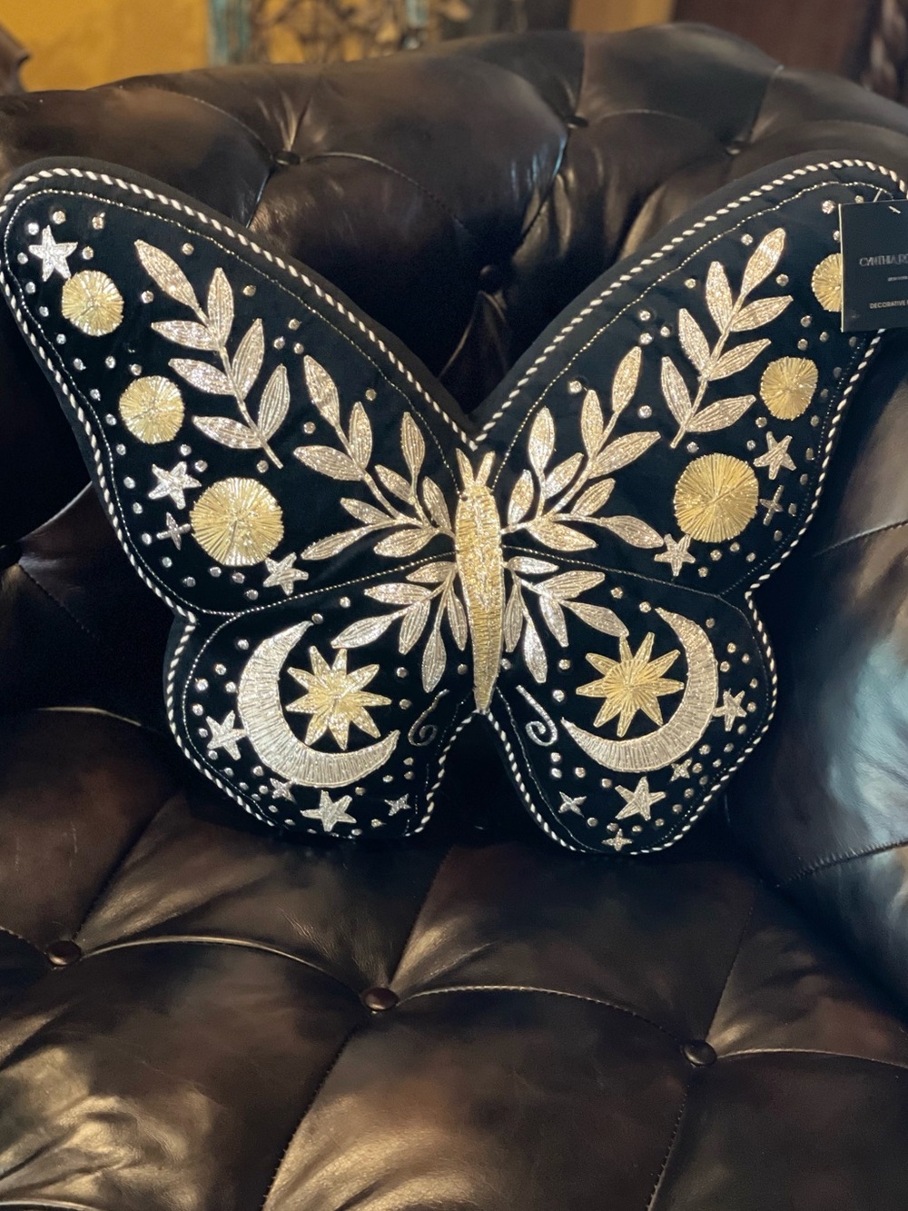CYNTHIA ROWLEY NWT Butterfly Shaped Embroidered Celestial Accent Throw Pillow